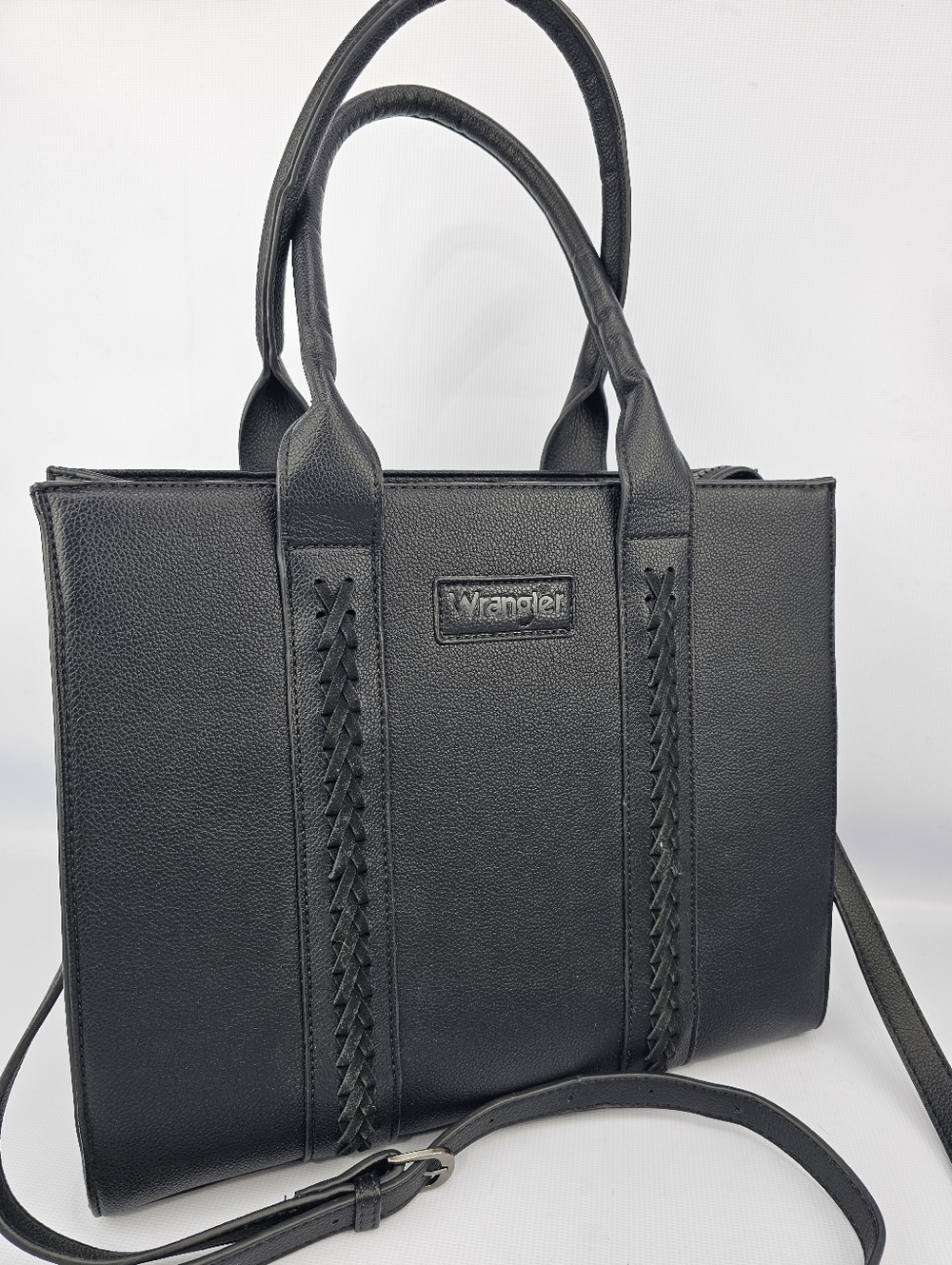 Wrangler Black Leather-Style Crossbody Tote